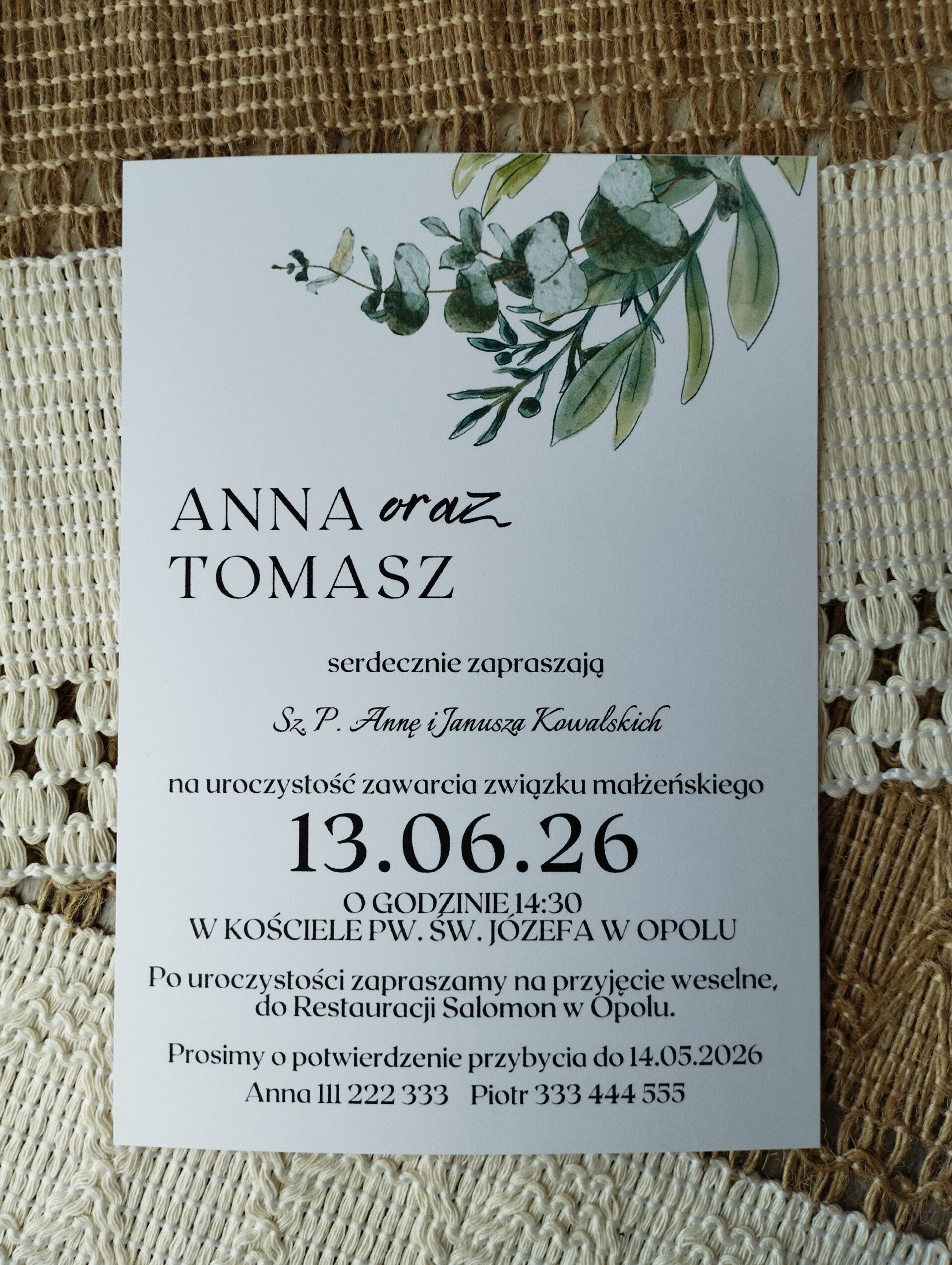 Zaproszenie jednokartkowe nr 14