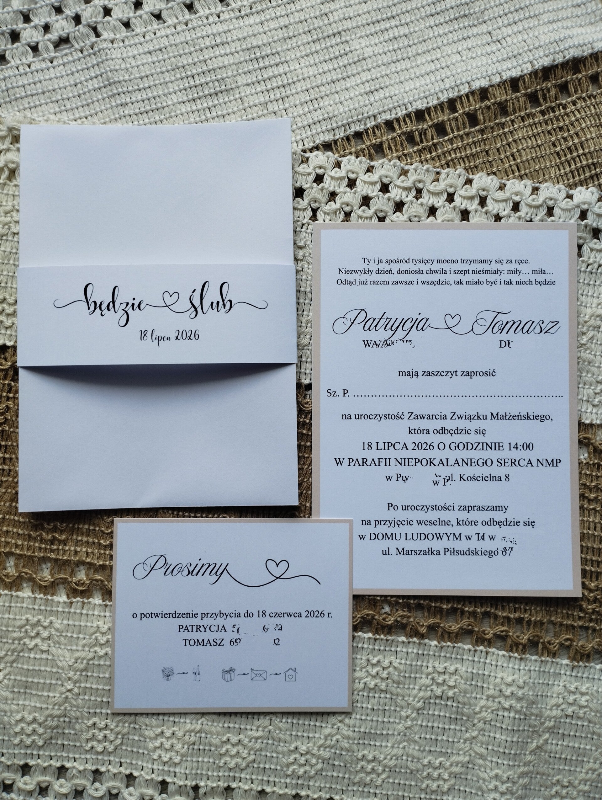 Zaproszenie jednokartkowa z kartą RSVP nr 1