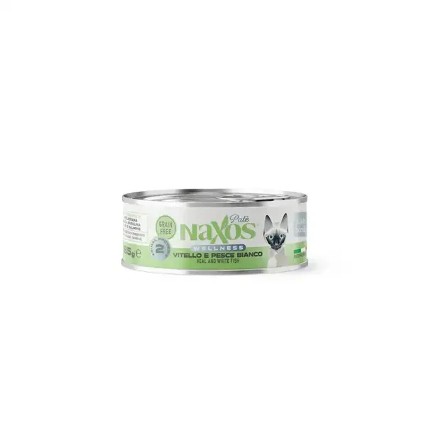 NAXOS CAT STERILIZED - cielęcina i biała ryba - puszka dla kotów sterylizowanych 85g