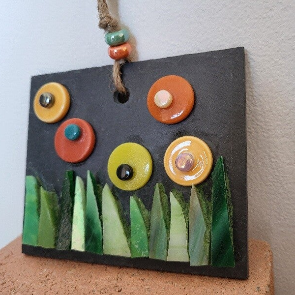 Mosaique sur ardoise  Jardin d'été