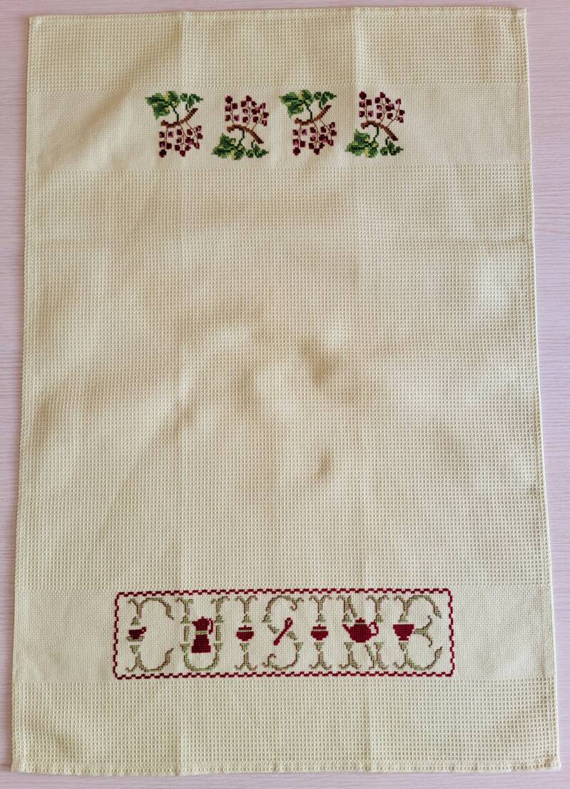 Torchon broderie Cuisine et raisins