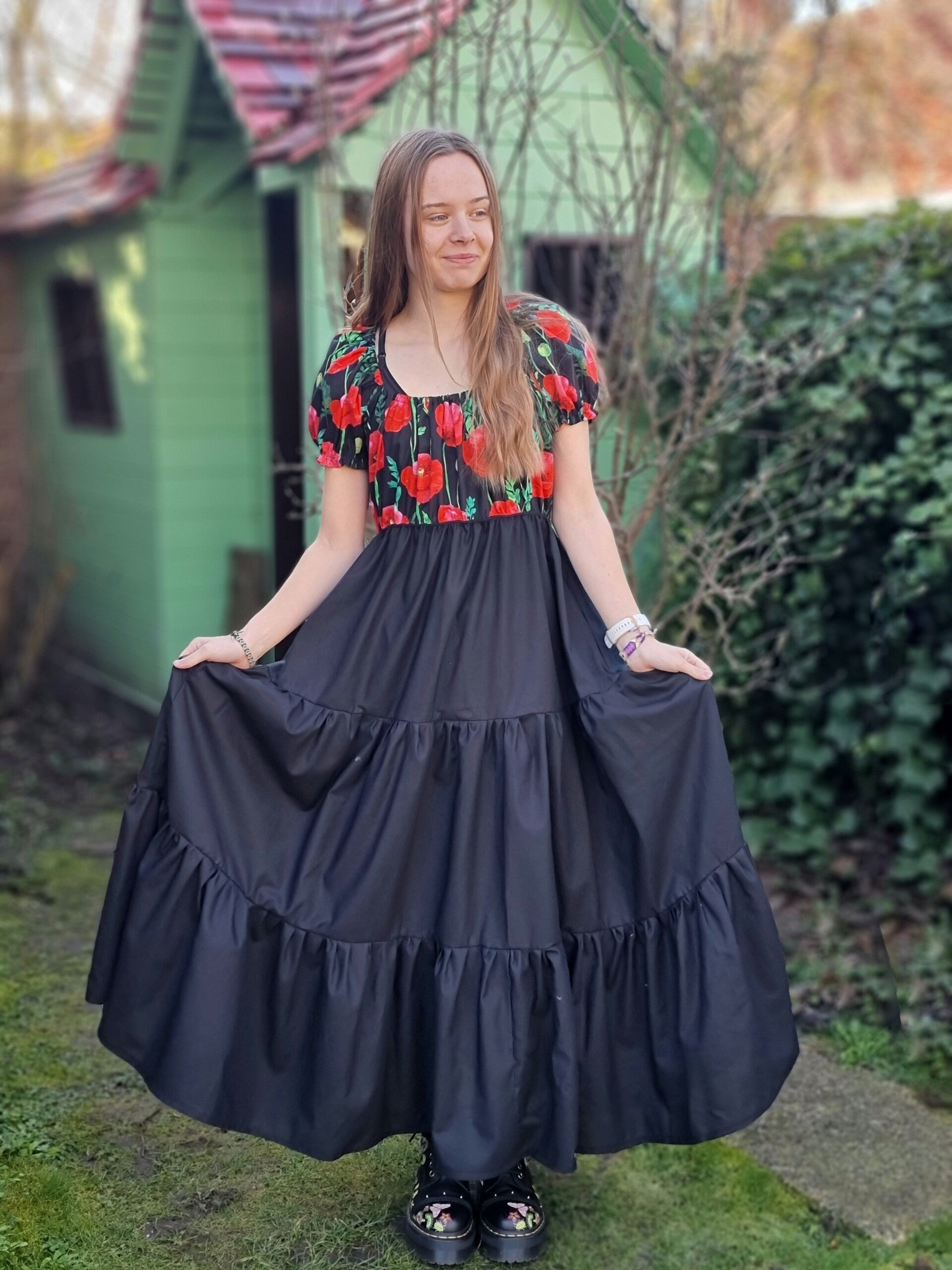 Jurk Freya zwart/poppy poplin maat XS/S/M