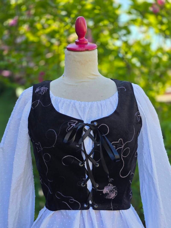 Corset zwart velours met borduursels maat S
