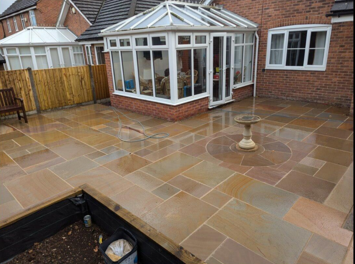 Completed natural stone patio installation