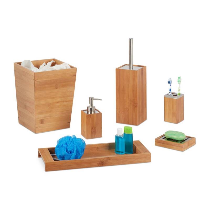 Badaccessoires Set braun aus Bambus/Metall
