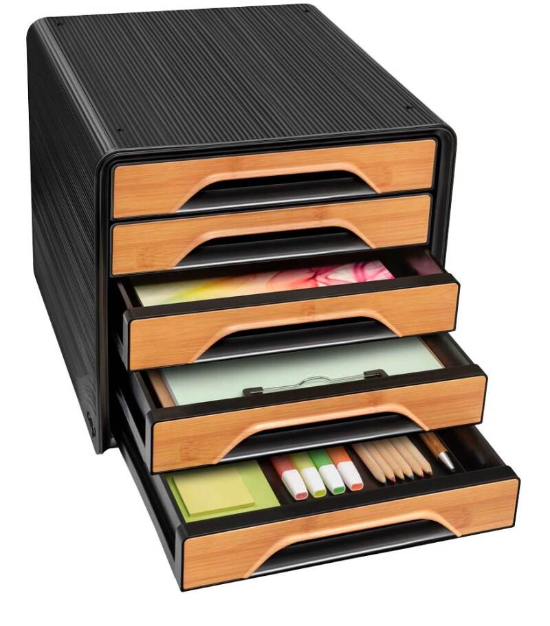 cep Schubladenbox Smoove schwarz/Bambus, DIN A4 mit 5 Schubladen, 1 St.