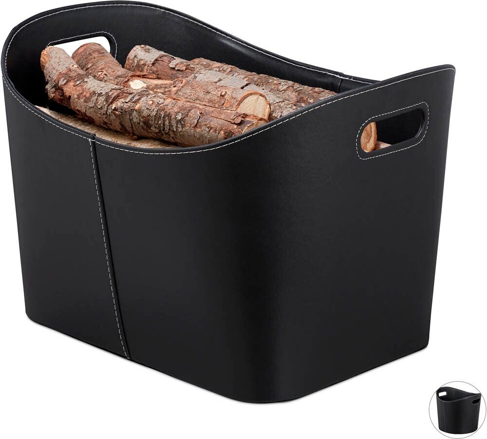 relaxdays Kunstleder XL Kaminholzkorb 27,0 l schwarz 55,0 x 42,5 x 35,5 cm, 1 St.