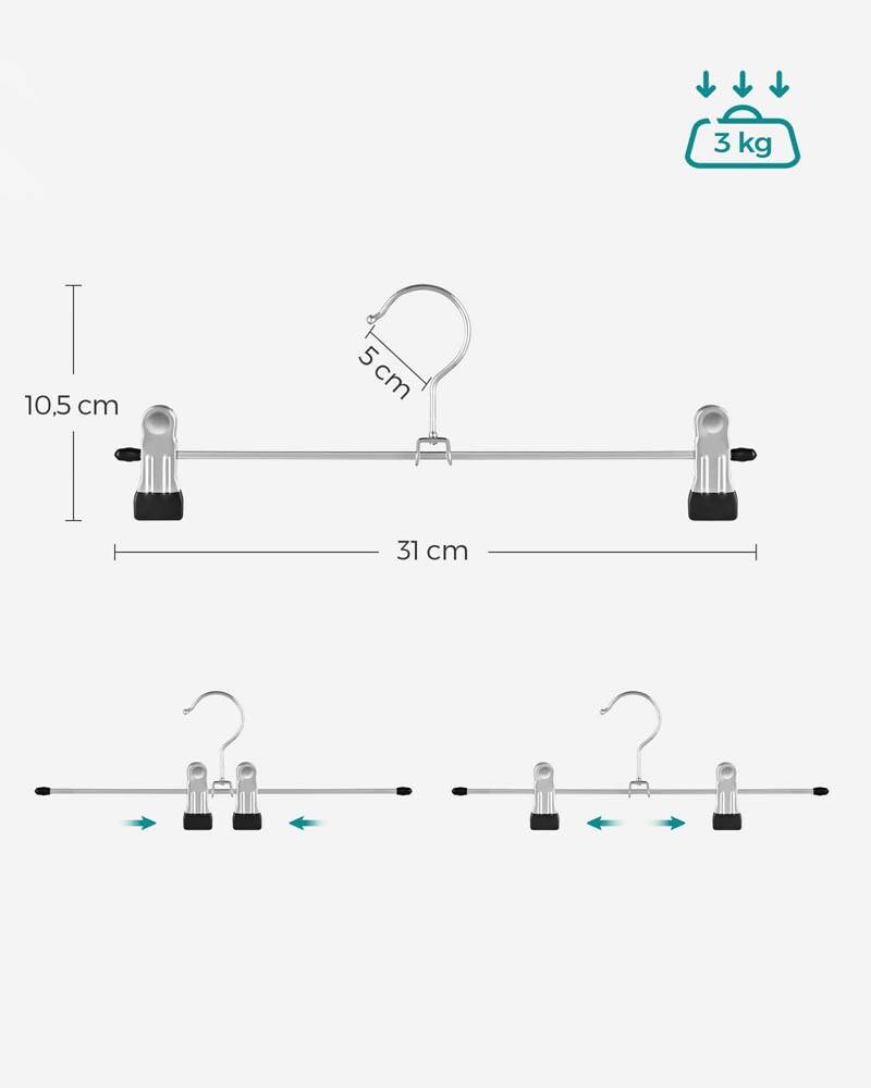 Kleiderbügel, Hosen- und Rockhalter mit beweglichen Klammern, 20 Stück