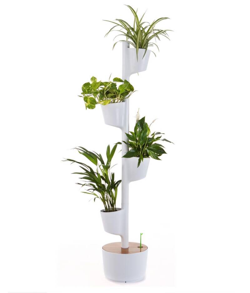 Vertikaler Blumentopf für 4 Töpfe (weiß) aus Holz. und 100 % recyceltes und recycelbares Polypropylen* nationalen Ursprungs