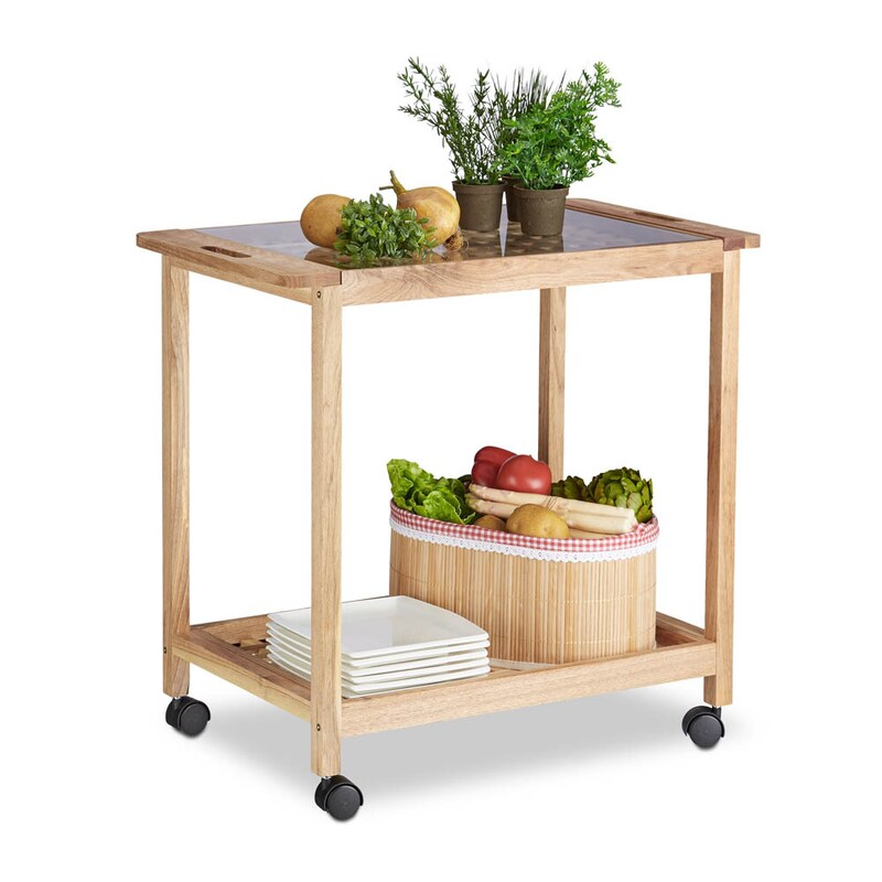 Servierwagen braun Materialkombination aus Holz und Glas