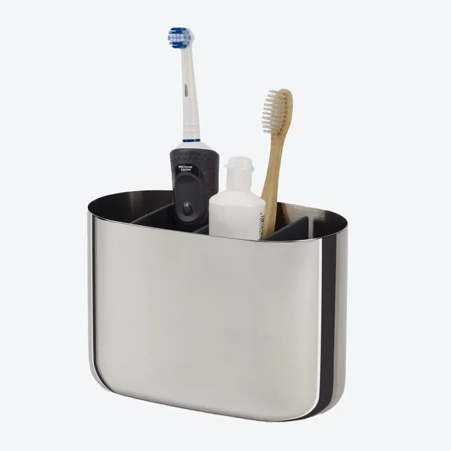 Schicker Zahnbürsten-Organizer mit Edelstahloberfläche
