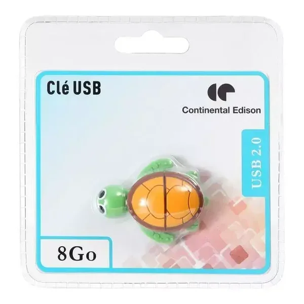 Clé USB2 8Gb Tortue PC/MAC/LINUX 98,xp,Vista,7,8,10,11 Continental Edison