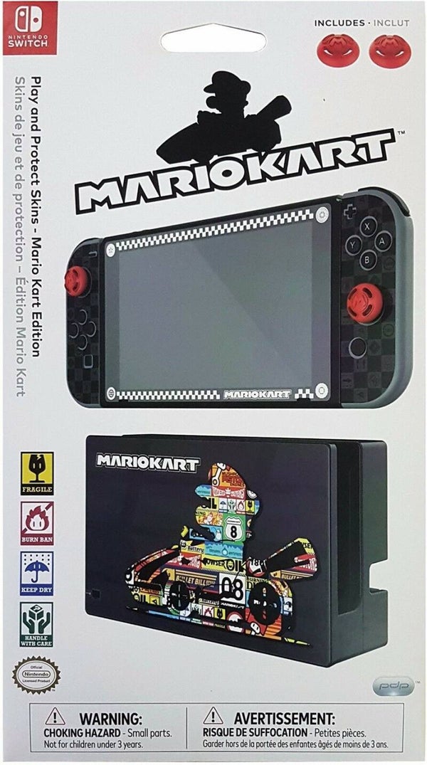 2 Skins Mario Kart + 2 Caps + Protège Ecran Nintendo Switch Neuf