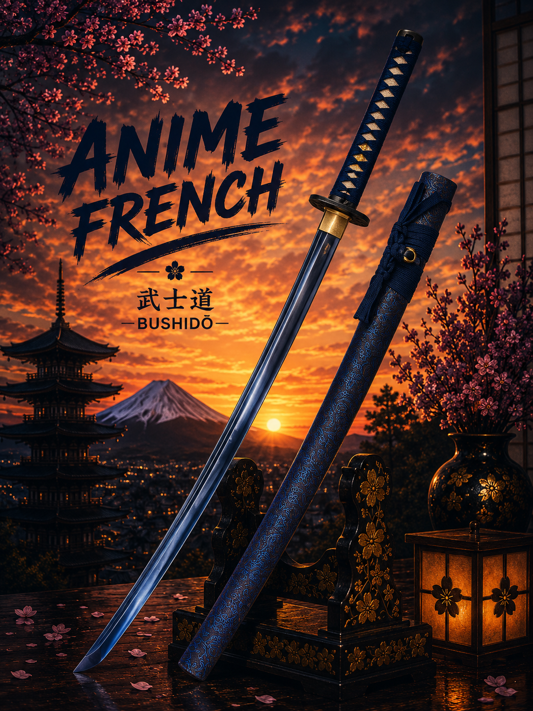 katana décoratif (Acier Damas 800)