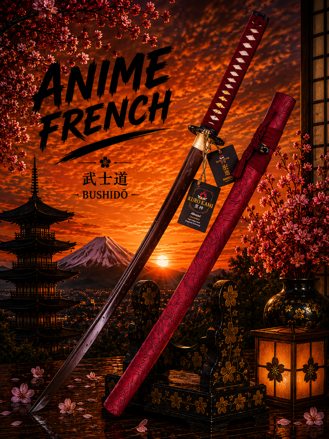 katana décoratif (Acier Damas 800)