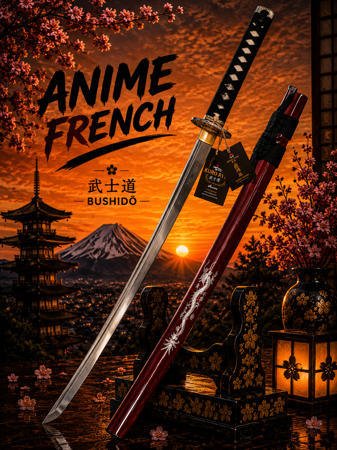 katana décoratif (Acier damas 800 )