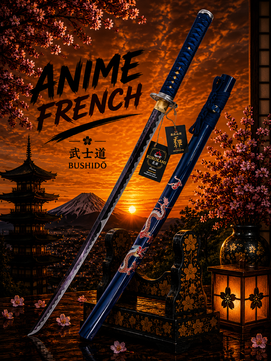 katana décoratif (Acier Damas 800)