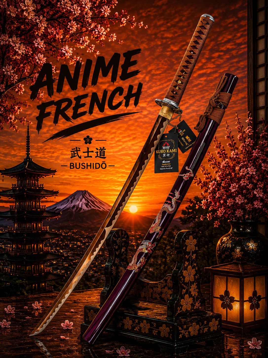 katana décoratif (Acier Damas 800)