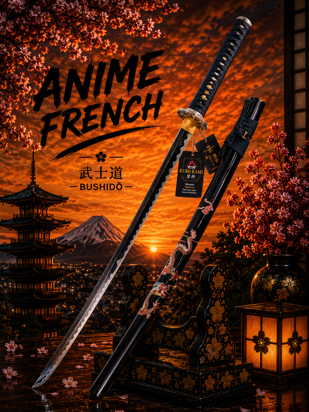 katana décoratif (Acier Damas 800)