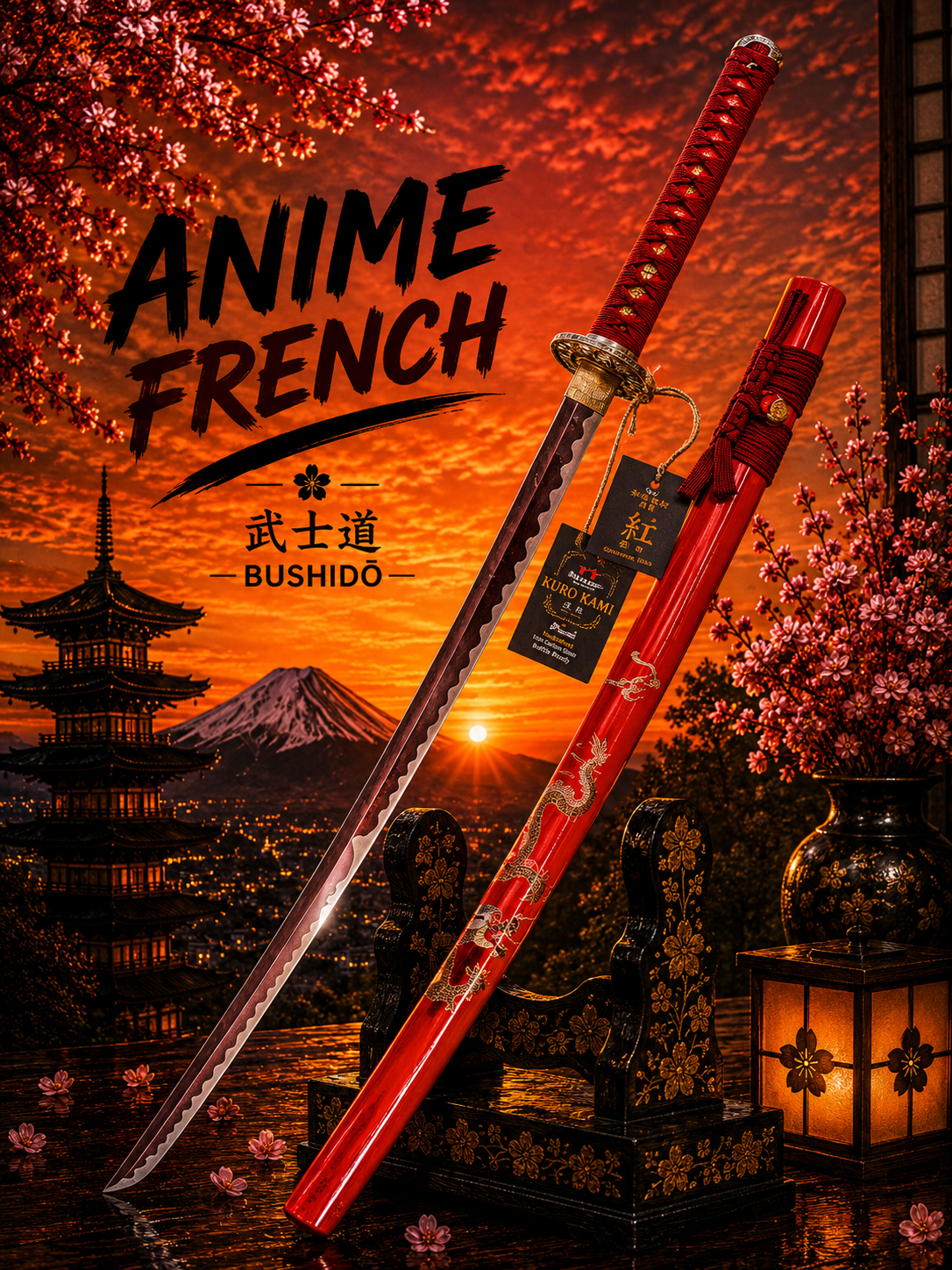 katana décoratif (Acier Damas 800)