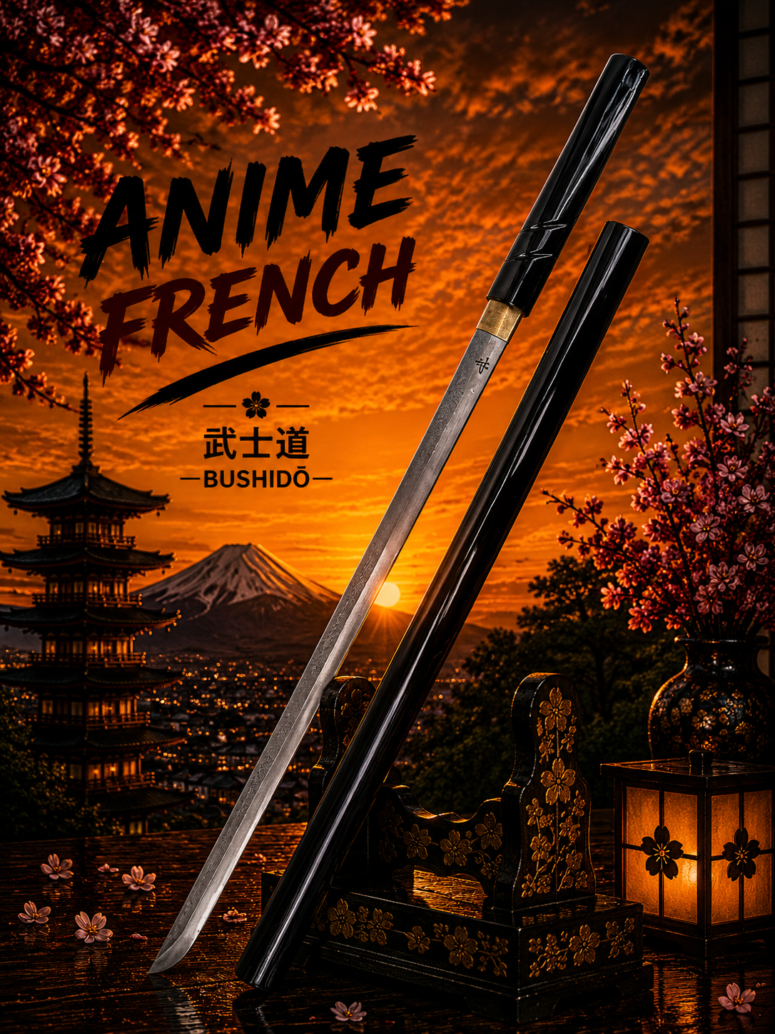 katana décoratif (Acier Damas 800)