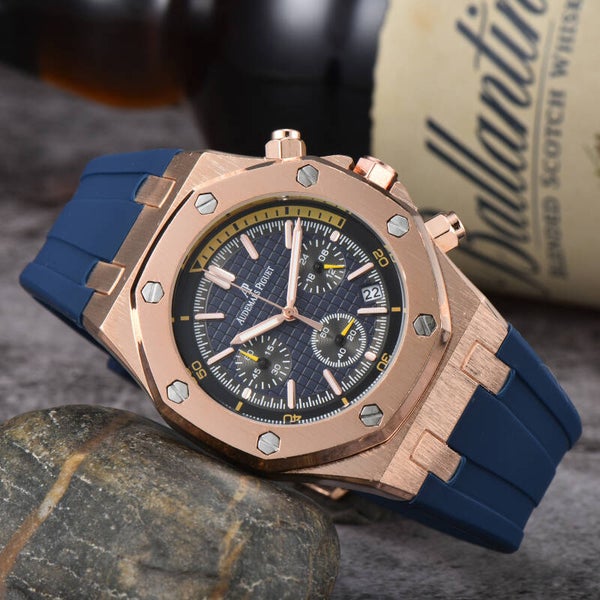 Audemars Piguet Royal Oak Offshore selfwinding chronograph with a rose gold case and a blue dial