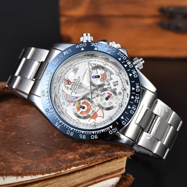 silver-toned Rolex Daytona La Montayo with a white skeleton dial and a steel band