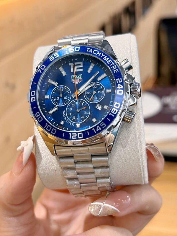 TAG Heuer Formula 1 Chronograph 43mm watch with a blue dial and stainless steel bracelet