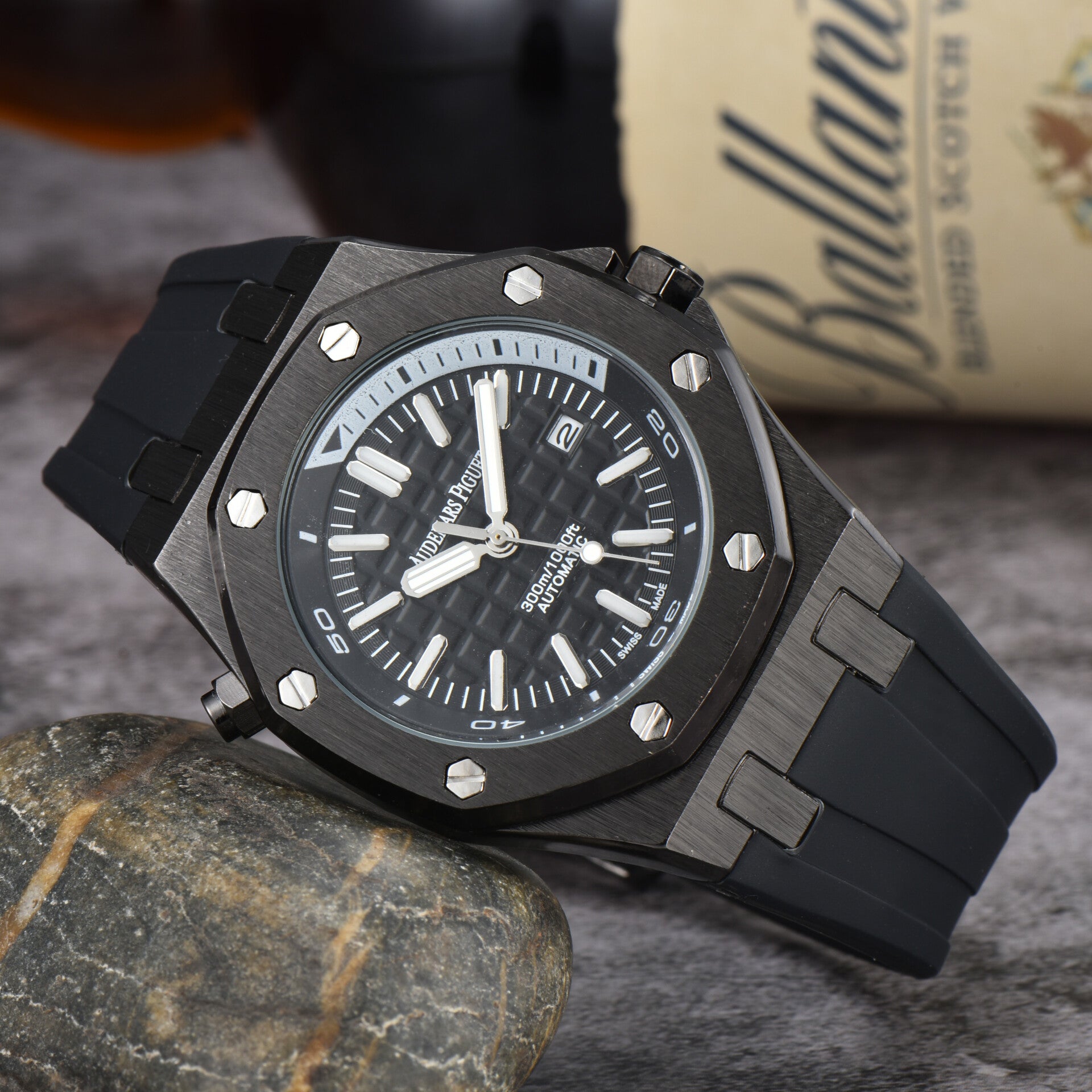 Audemars Piguet Royal Oak Offshore-style watch with a rubber strap black edition