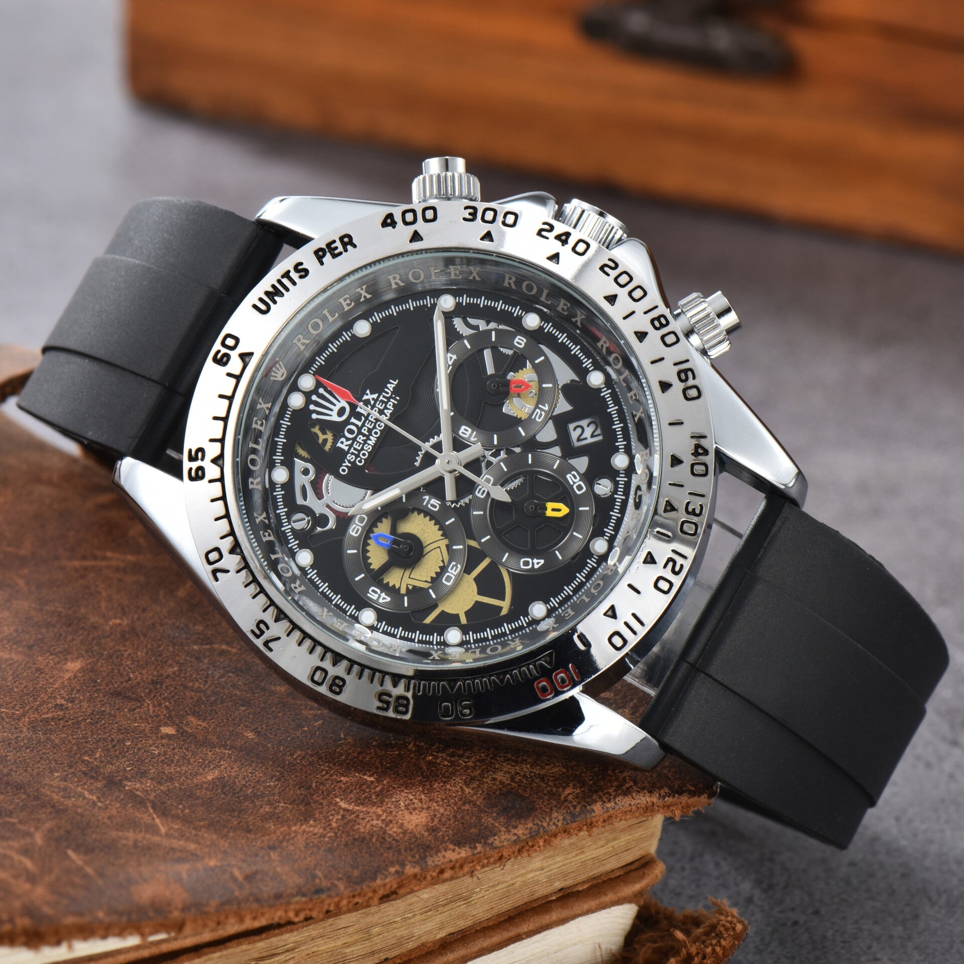 Rolex Daytona La Montayo with a black dial and a black rubber silicone strap