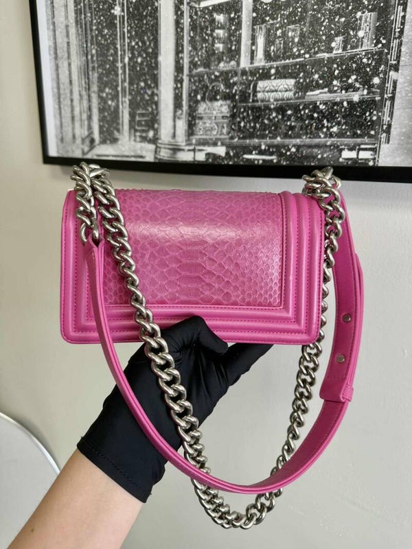 Chanel Pink Python Boy Bag with Ruthenium Chain