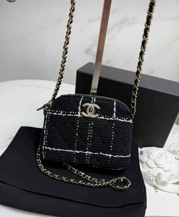 Chanel Black/White Stitched Tweed Mini VIP Crossbody Bag