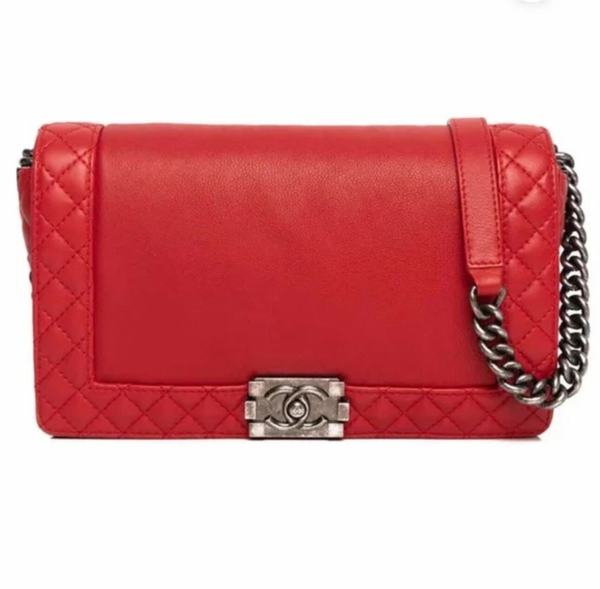 Chanel Red Quilted Calfskin Boy Bag with Ruthenium Hardware