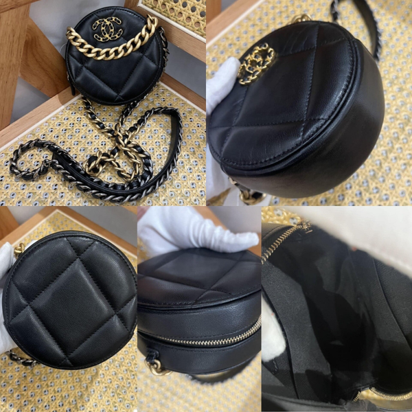 Chanel Black Quilted Round Camera Crossbody Bag with Gold Chain
