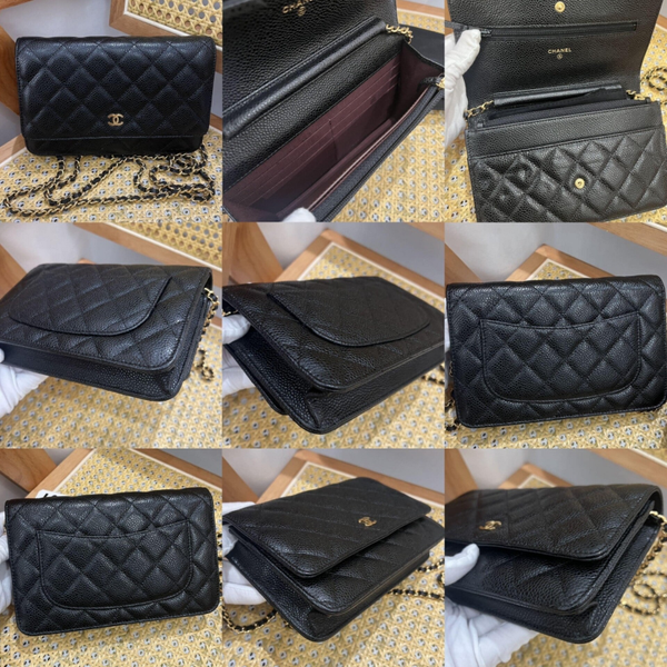 Chanel Black Quilted Caviar Leather Wallet on Chain (WOC) with Gold Hardware