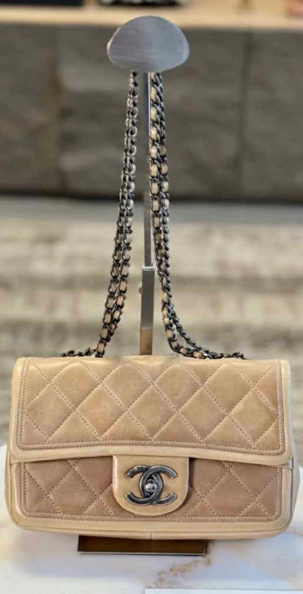 Chanel Iridescent Calfskin Flap Bag in Beige