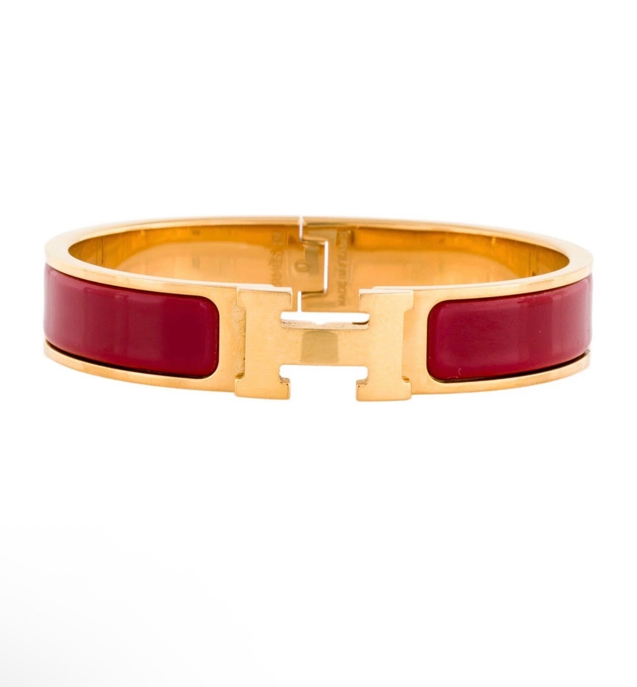 ***SOLD***Hermès Clic H Bracelet – Rouge Enamel with Gold Plating
