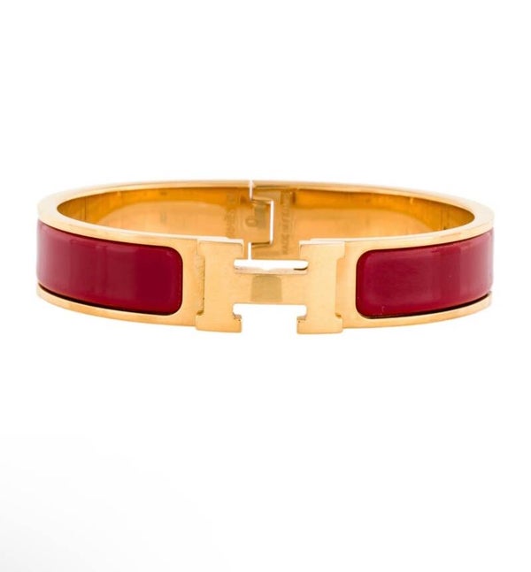 ***SOLD***Hermès Clic H Bracelet – Rouge Enamel with Gold Plating