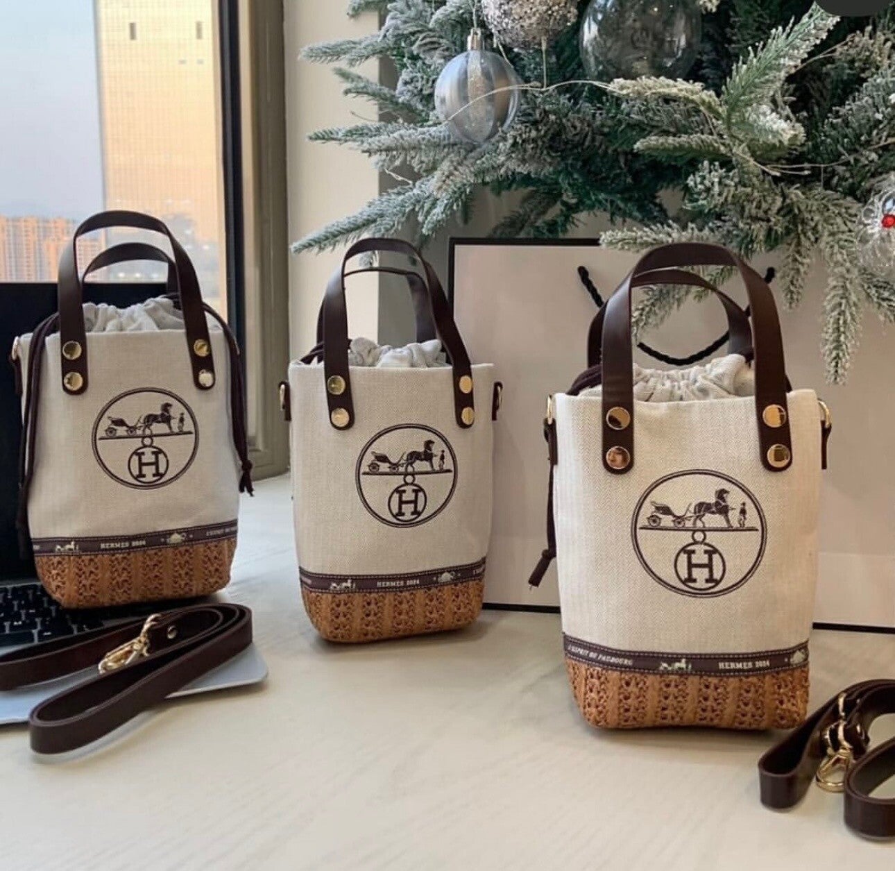 ***SOLD***Hermès Canvas Tote with Leather Straps – Single Bag