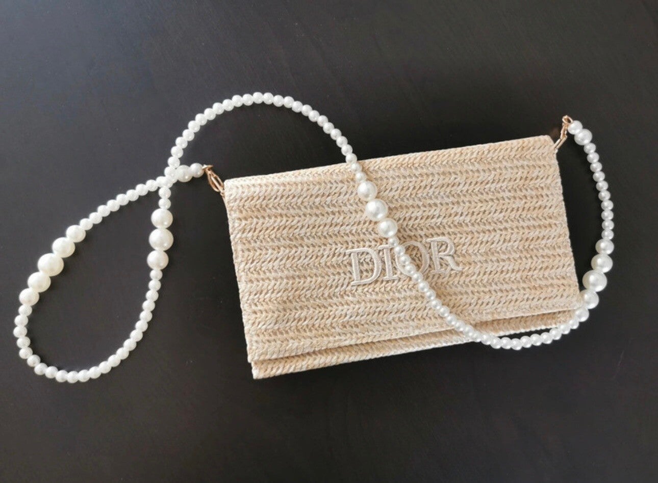 ***SOLD***Dior WOC Straw Crossbody with Pearl Strap – Dior Exclusive Gift