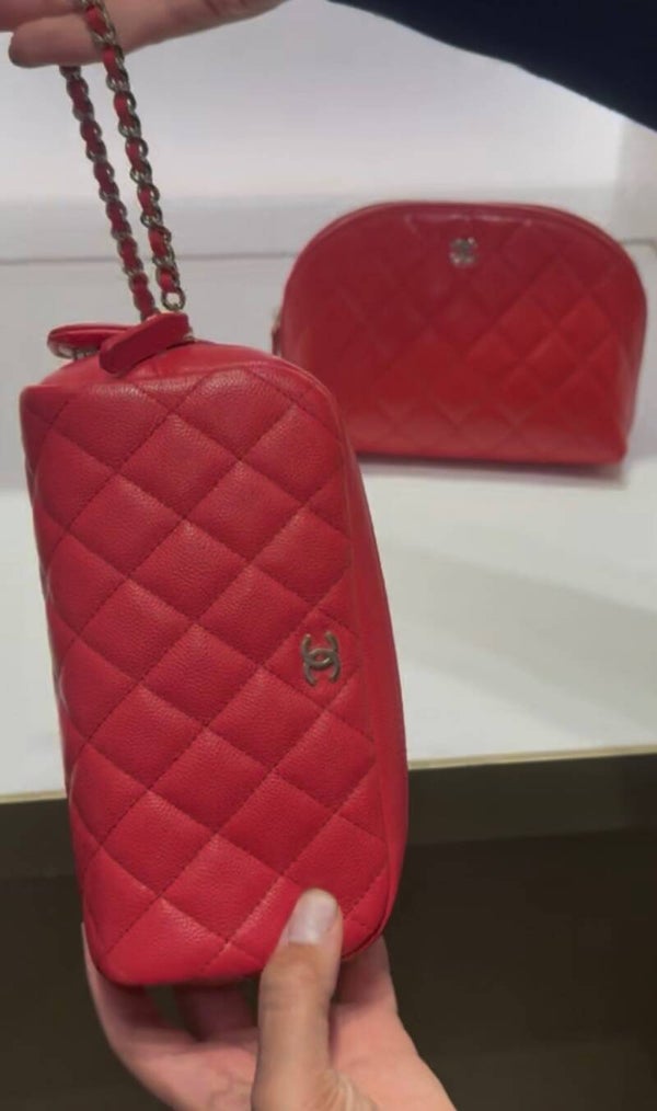 Chanel Double Zip Pouch With Chain – Red