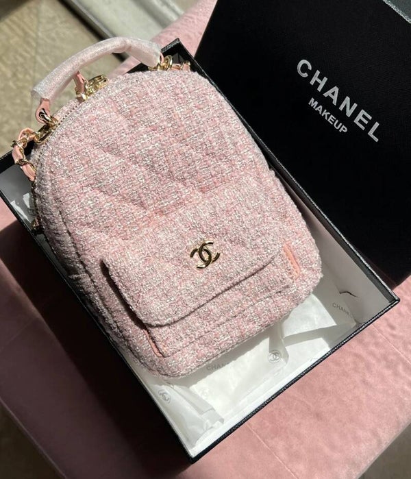 Chanel Pink Tweed Backpack with GHW