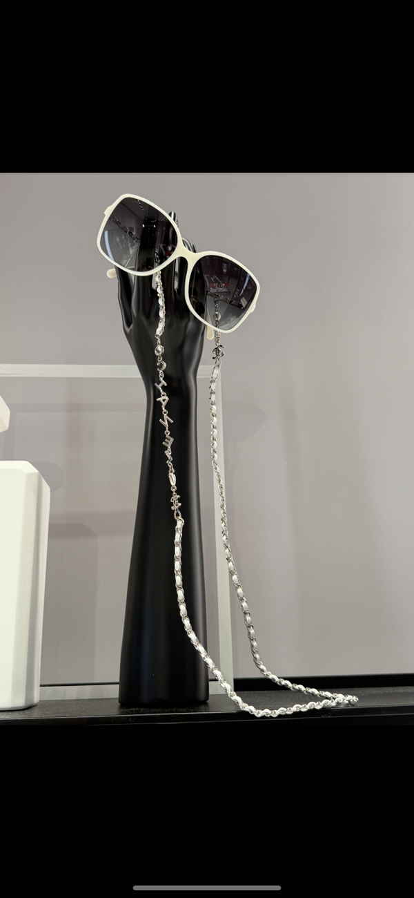 White Chanel Sunglasses with Chanel Chain