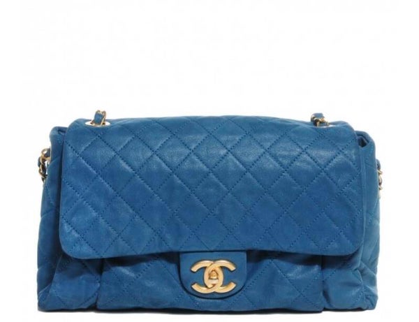 Chanel Classic Flap Bag in Blue Lambskin with Gold Hardware
