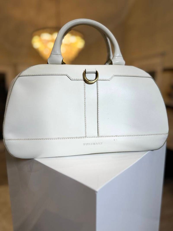 Burberry White Leather Olympia Top Handle Bag