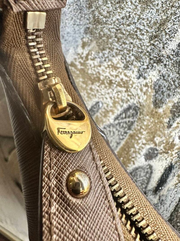 Salvatore Ferragamo Bronze Saffiano Leather Gancini Hobo Bag