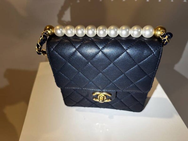 Chanel Iridescent Calfskin Flap Bag with Pearl Handle – Brand New