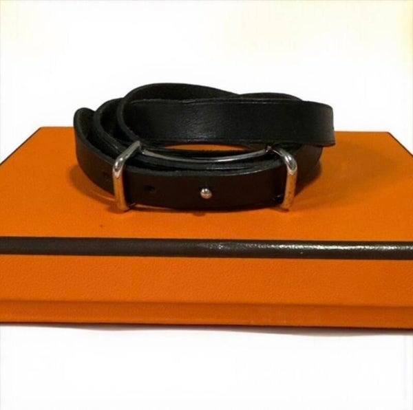 Hermès Black Leather Wrap Bracelet / Belt – Palladium Hardware