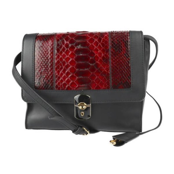 Salvatore Ferragamo Black Leather & Red Python Crossbody Bag