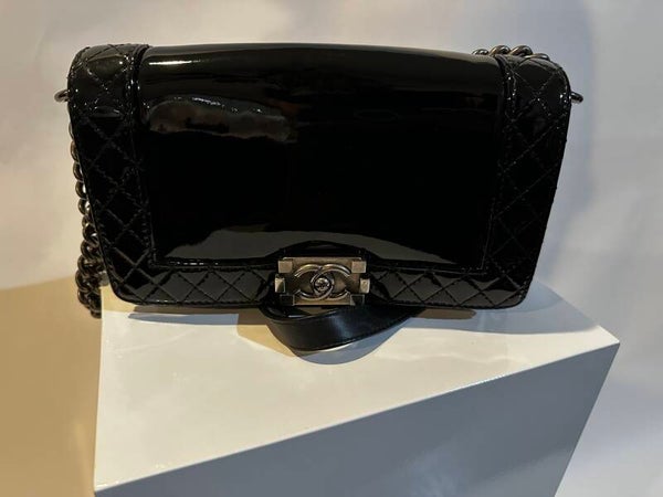 Chanel patent leather boy bag